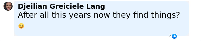 Commenter Djeilian Greiciele Lang reacting with surprise about discoveries made after many years in a Madeleine McCann detectives case.