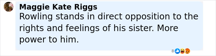 Comment by Maggie Kate Riggs discussing Rowling's stance and Pedro Pascal related to Death Eater claims and online reactions. Comment by Maggie Kate Riggs discussing Rowling's stance and Pedro Pascal related to Death Eater claims and online reactions.