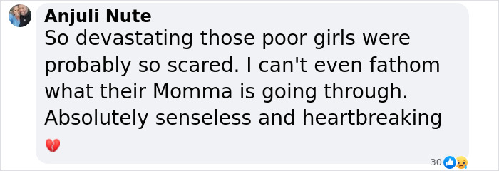 Social media comment expressing heartbreak over bodies of missing sisters found as police search for their father.