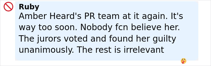 Comment from a juror in the Johnny Depp trial discussing courtroom verdict and disbelief in Amber Heard's claims.
