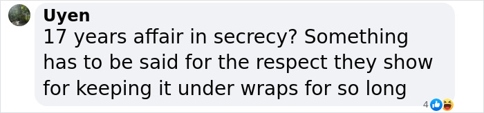 Comment from Uyen discussing a 17-year secret affair related to Hugh Jackman's new girlfriend and privacy concerns.