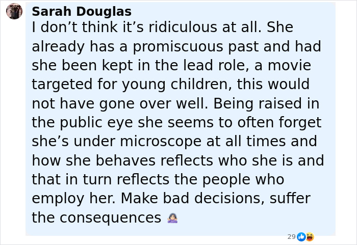 Comment on Miley Cyrus fired from kids movie over cake shaped like male genitalia, discussing public reaction and consequences.