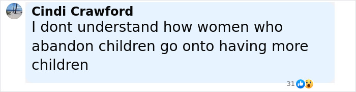 Comment highlighting confusion about women who abandon children and then have more children, discussing abandonment and family issues.