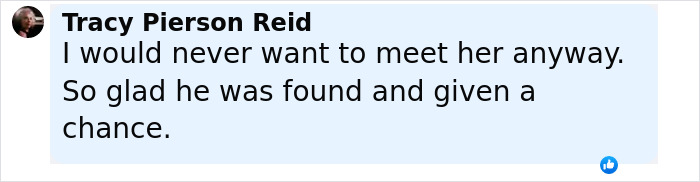 Comment by Tracy Pierson Reid expressing relief that man abandoned as baby in plastic bag was found and given a chance.