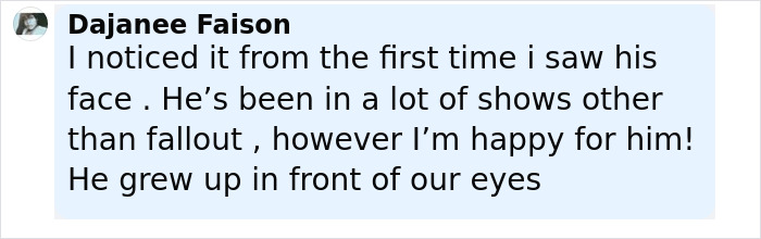 Comment text saying a fan noticed a beloved character from Hannah Montana looks the same after growing up in front of viewers.