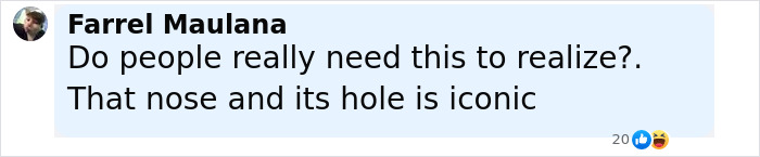 Comment by Farrel Maulana discussing a beloved character from Hannah Montana and their iconic nose.