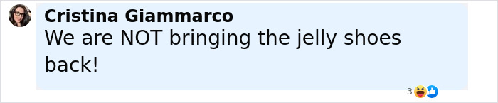 Text message from Cristina Giammarco saying we are NOT bringing the jelly shoes back in a playful conversation.