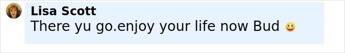 Comment from Lisa Scott expressing a farewell and wishing someone to enjoy their life with a smiling emoji.