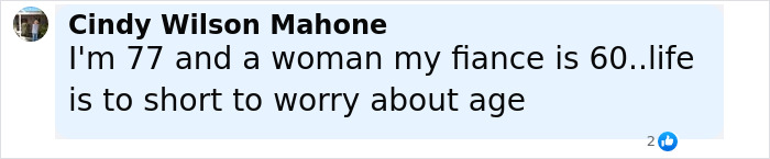 Comment from Cindy Wilson Mahone supporting age gap relationships, related to Pitch Perfect star defending 18-year age gap.