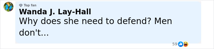 Comment from Wanda J. Lay-Hall expressing opinion about defending age gap in a discussion about Pitch Perfect star's relationship backlash.