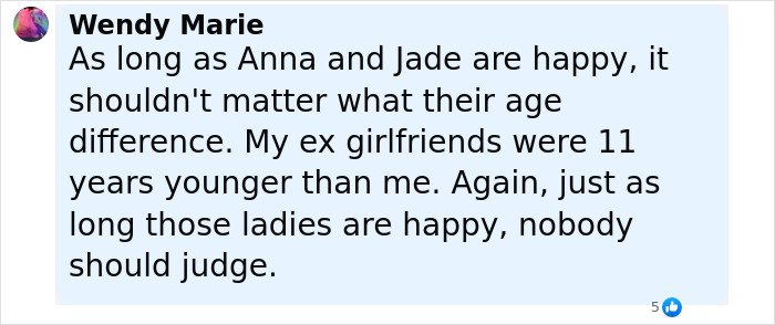 Comment defending Pitch Perfect star's 18-year age gap with girlfriend after online backlash discussion.