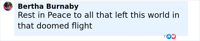 Comment by Bertha Burnaby expressing condolences for victims of the Air India crash, mentioning the doomed flight.