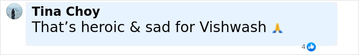 Comment reading That&rsquo;s heroic & sad for Vishwash with praying hands emoji, referencing sole survivor of Air India crash.