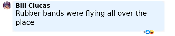 A social media comment by Bill Clucas humorously mentioning rubber bands flying around, related to Kim Kardashian claims at Jeff Bezos' wedding.