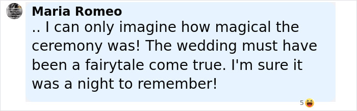 Comment praising the magical and memorable wedding ceremony, referencing guests&rsquo; emotional reactions.