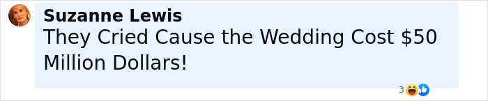Screenshot of a social media comment reacting to Jeff Bezos' wedding with guests reportedly crying during the ceremony.