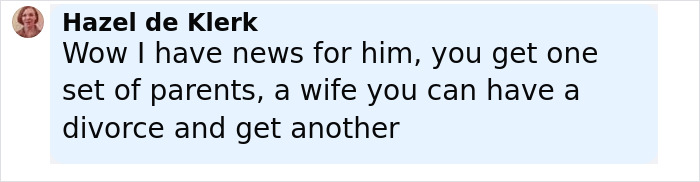 Comment by Hazel de Klerk discussing family and relationship issues amid Brooklyn Beckham's alleged no contact with parents.