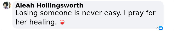 Comment by Aleah Hollingsworth expressing sympathy and prayers for healing after 16 And Pregnant star Whitney Purvis loses 16-year-old son.