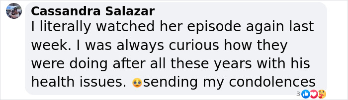 Facebook comment by Cassandra Salazar expressing condolences for '16 And Pregnant' star Whitney Purvis losing her 16-year-old son.