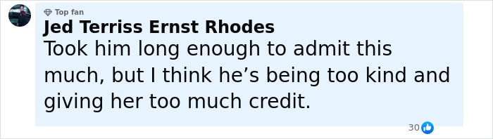 Comment by Jed Terriss Ernst Rhodes expressing opinion on Stephen Fry's criticism of J.K. Rowling in an online discussion.