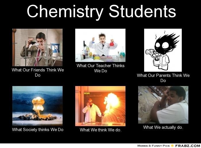Chemistry students meme showing various perceptions and realities, related to physics is fun and educational humor.