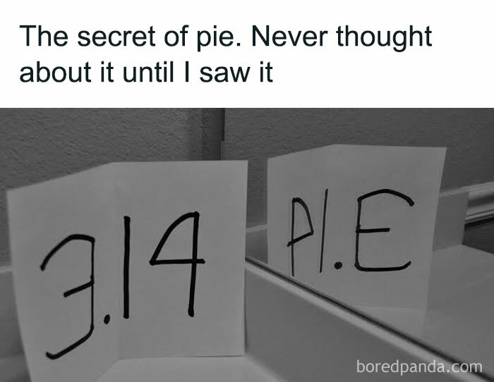 Handwritten 3.14 reflection in a mirror showing P.I.E, a witty physics is fun meme to keep your brain sharp.