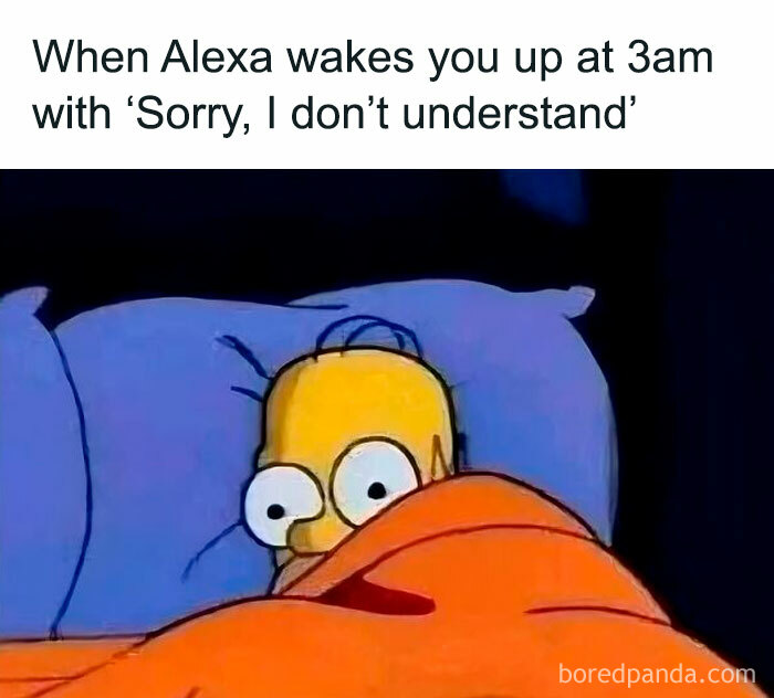 Homer Simpson wide-eyed in bed meme illustrating hilarious memes to help you decompress when life feels overwhelming.
