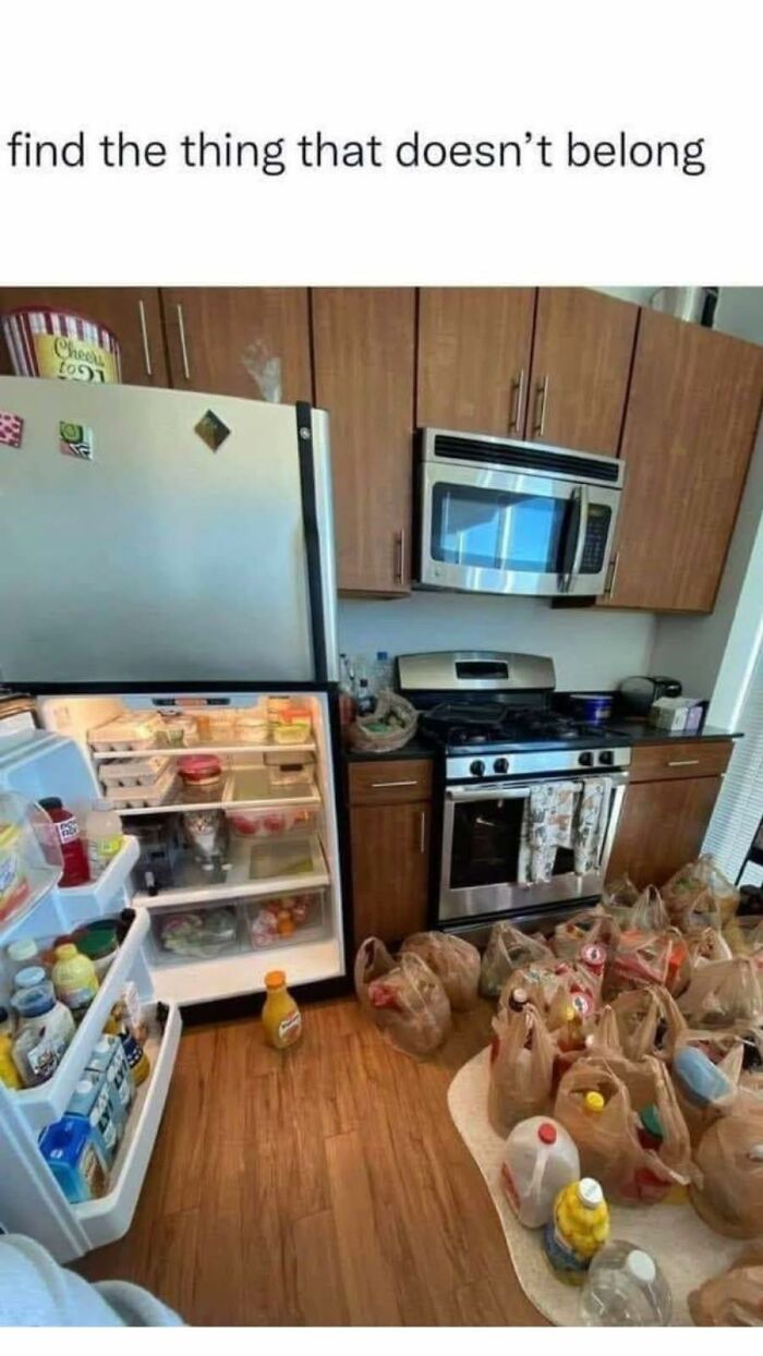 Open kitchen refrigerator filled with groceries and a cat inside, a wholesome meme for favorite people.