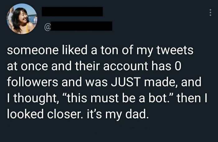 Screenshot of a wholesome meme about a dad liking tweets, perfect for sharing wholesome memes with favorite people.