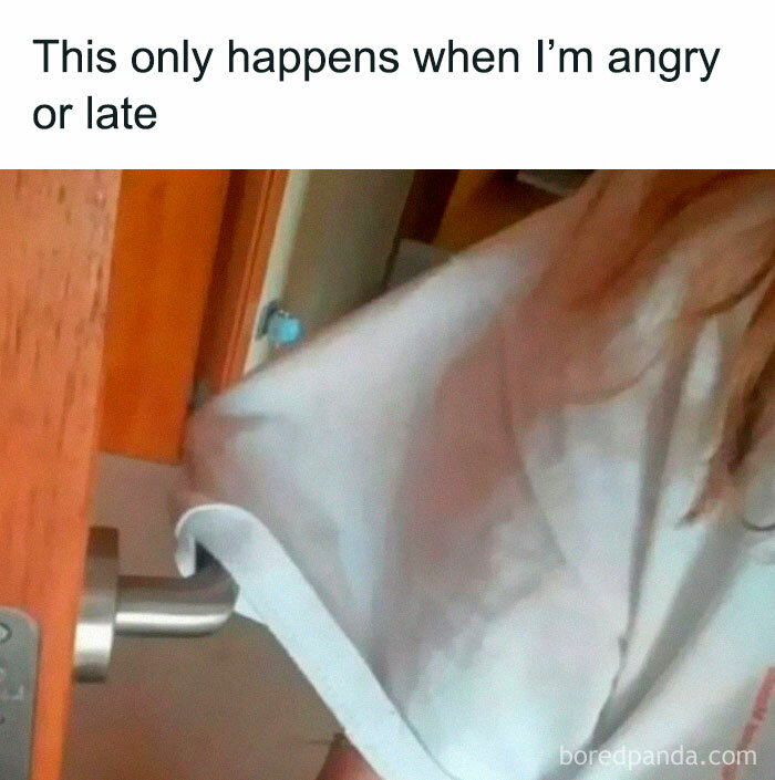 Person using their sleeve to close a door, capturing relatable energy in a funny and relatable everyday moment meme.