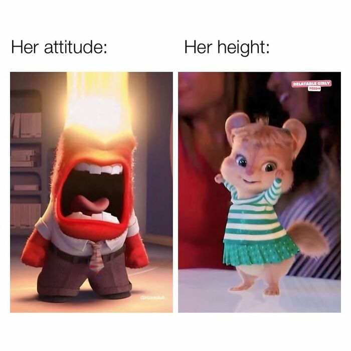 Angry animated character showing fierce attitude next to a small cute chipmunk, capturing relatable memes about navigating life as a woman.