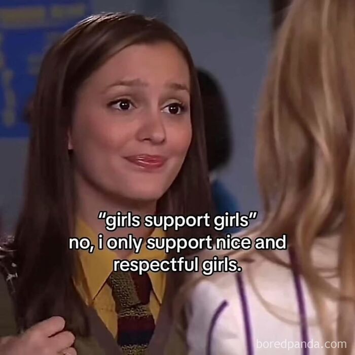 Young woman expressing her opinion about supporting respectful girls, illustrating relatable memes about navigating the world as a woman today.