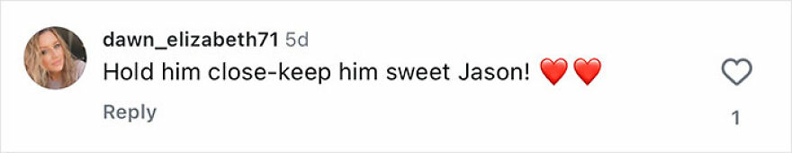 Comment expressing affection and support for a rescue dog reunion with its owner, featuring heart emojis.