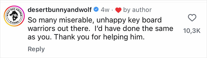 Comment from desertbunnyandwolf praising the gentle giant who became a dad for an orphaned baby raccoon.