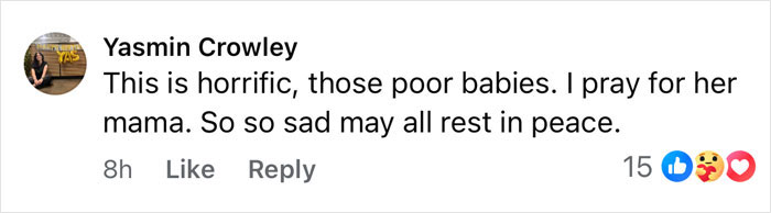 Facebook comment expressing sorrow and prayers for the tragic cause of passing of three sisters after planned visitation.