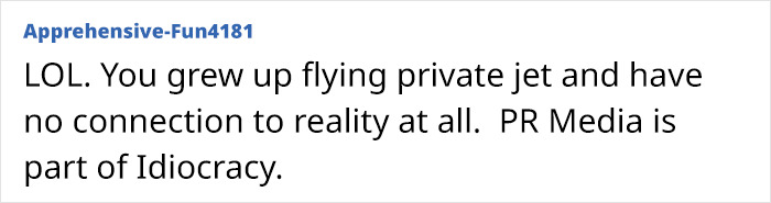 Comment text on a white background discussing privilege and media criticism related to Nepo baby topics.