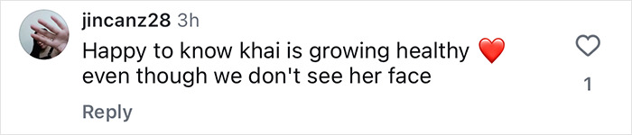 Social media comment praising Khai's healthy growth after Gigi Hadid shares her daughter's breakfast menu. Social media comment praising Khai's healthy growth after Gigi Hadid shares her daughter's breakfast menu.