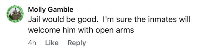 Facebook comment by Molly Gamble expressing opinion that jail would be suitable for teen who slammed teacher head-first into concrete