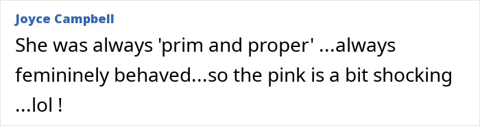 Comment by Joyce Campbell about an iconic sitcom legend&rsquo;s rare public outing and surprising feminine look.