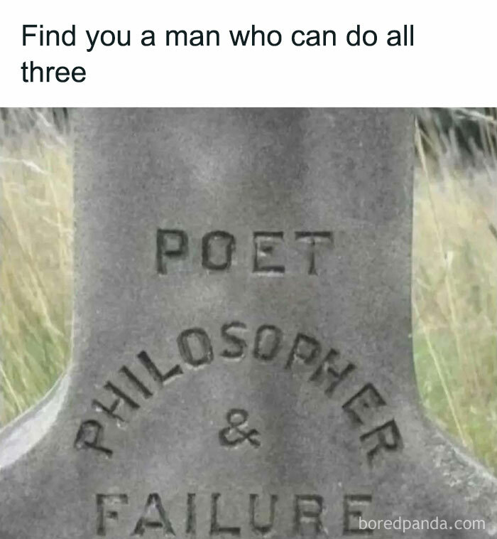Tombstone engraving highlighting poet philosopher and failure as an intellectual meme element.