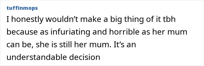 Comment discussing the wife who raised stepdaughters and was left off the guest list to avoid conflict with ex-wife.
