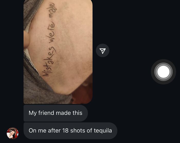 Tattoo on skin with text mistakes were made, showing a bizarre choice people made while getting tattoos.