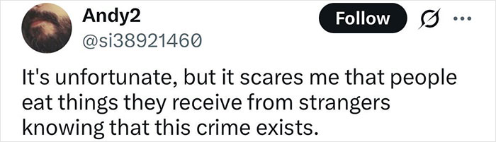 Screenshot of a tweet expressing concern about people eating food from strangers amid teen losing life after cake with a note incident.