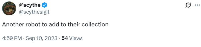 Screenshot of a tweet mentioning adding another robot, related to Tau Techno Mechanicus and the Chaotic Musk family.