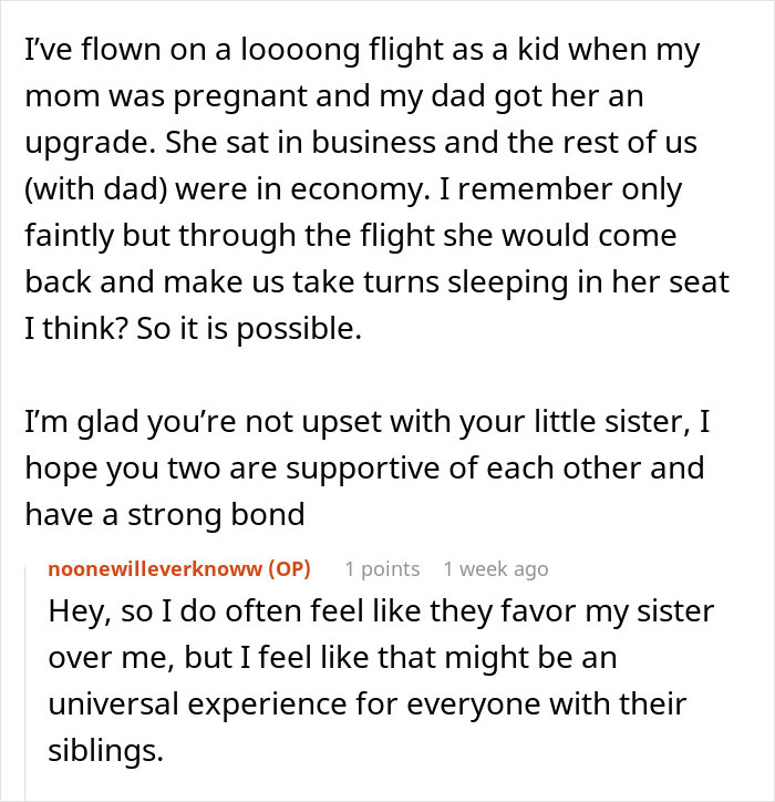 Text excerpt about family vacation flight experience with one kid upgraded to business class and sibling dealing with it. Text excerpt about family vacation flight experience with one kid upgraded to business class and sibling dealing with it.