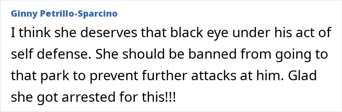 Comment expressing support for instant karma after Bagpipe Karen&rsquo;s violent rage and attack in park.