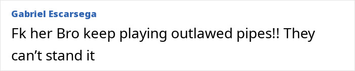 Text post with comment about playing bagpipes, referencing Bagpipe Karen and backlash she faced in a park incident.