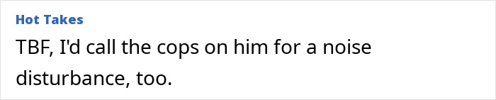 Comment mentioning calling cops for noise disturbance as a hot take on Bagpipe Karen violent park attack incident