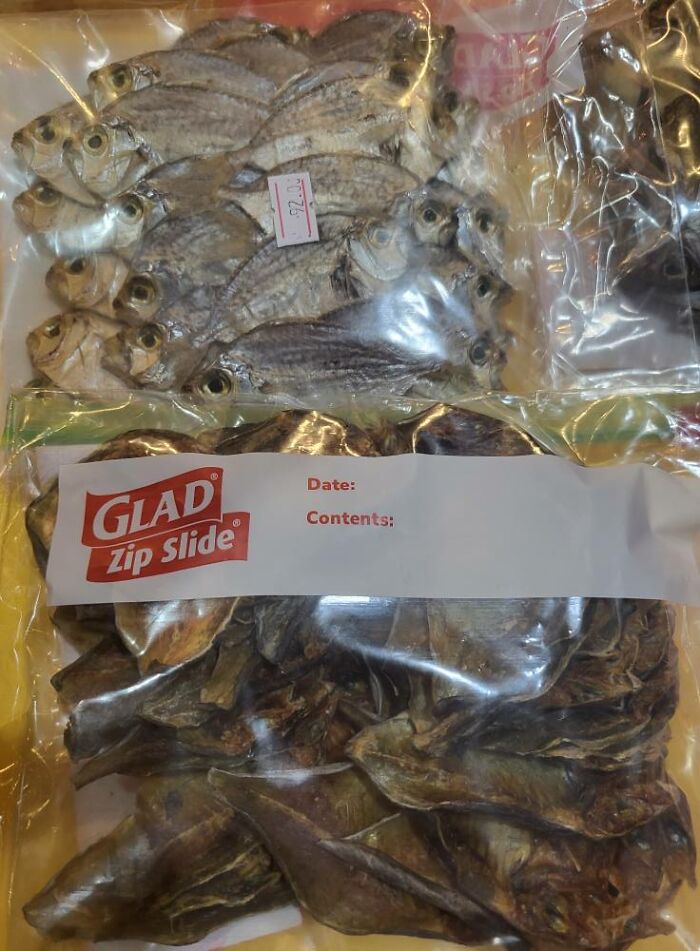 Dried fish packed in plastic bags, showcasing disgusting food pics that might ruin your appetite.