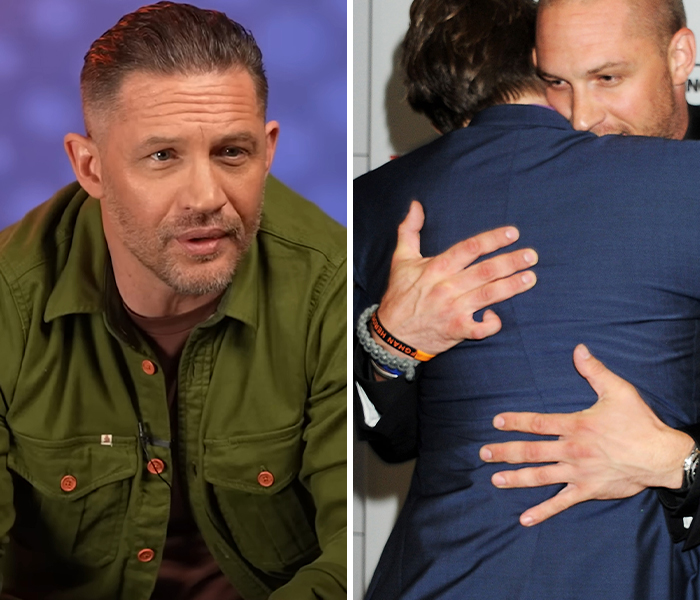 Man with beard and short hair wearing green shirt and two men hugging, highlighting bizarre celebrity body anomalies.
